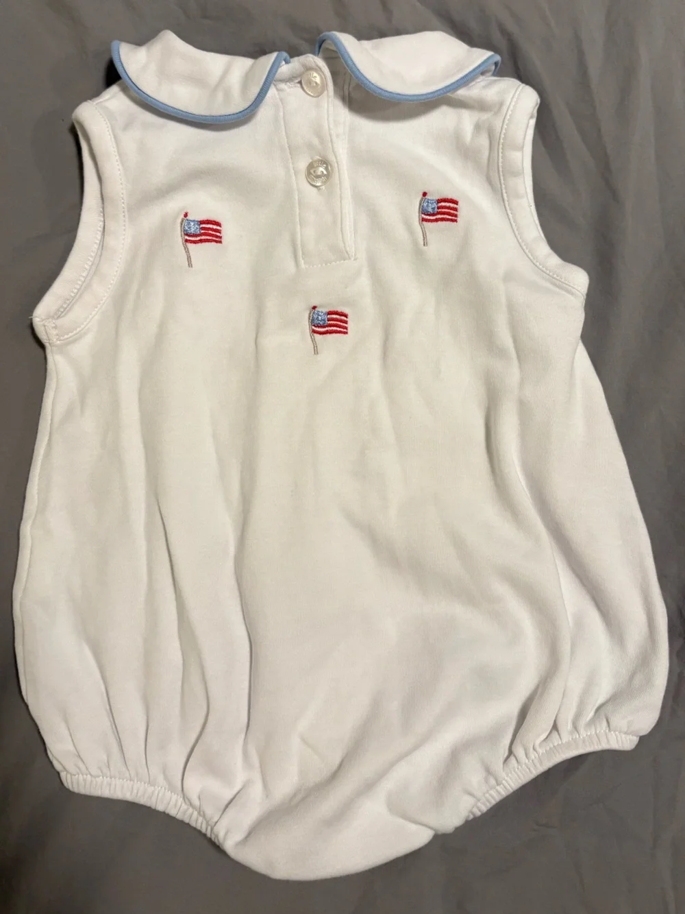 Little English 9M American Flag Piped Peter Pan Bubble Romper